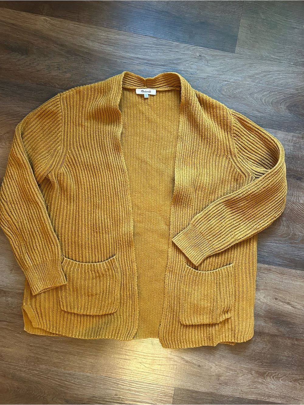 Madewell Textured Open Front Cardigan in Yellow